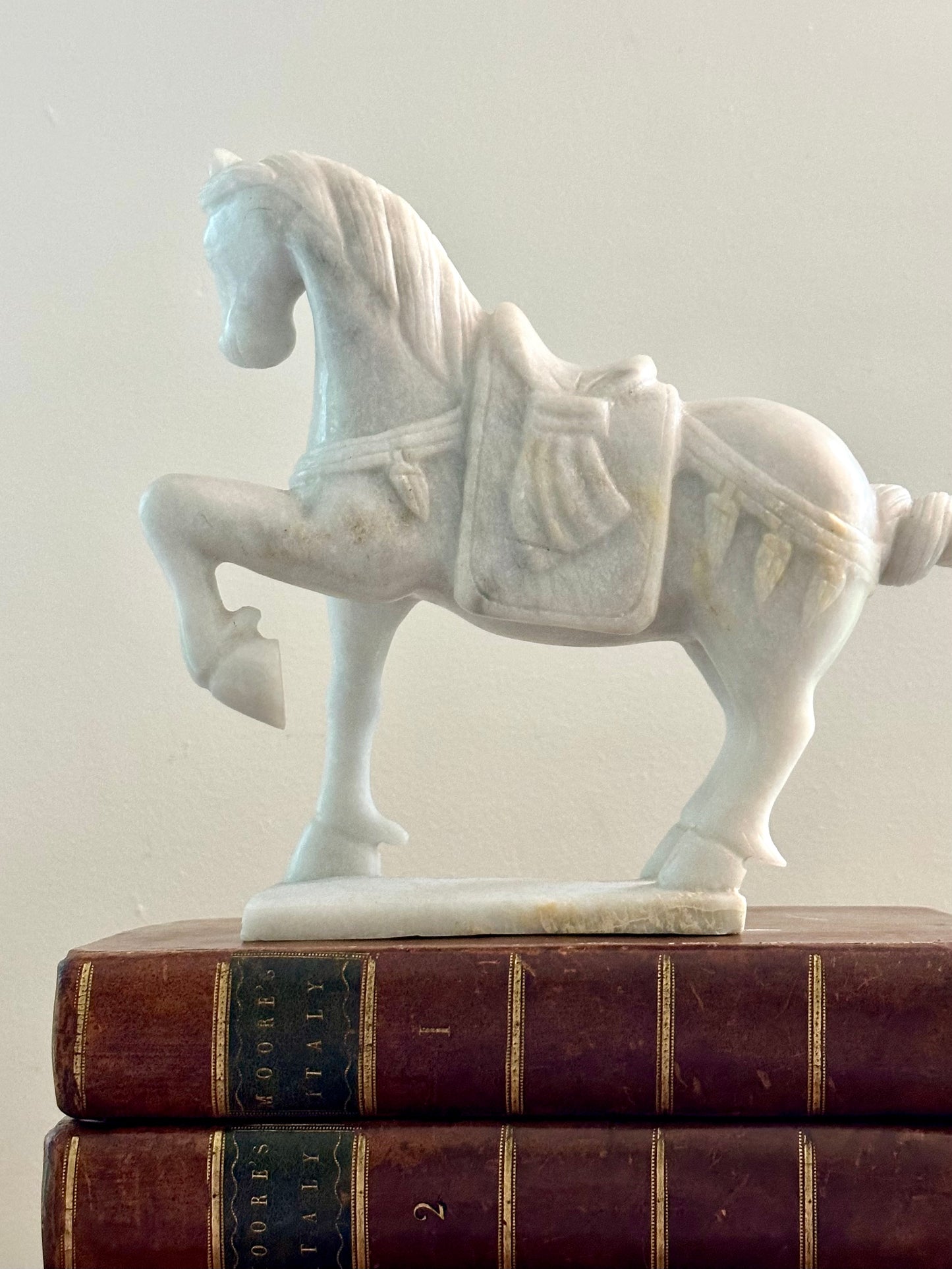 Solid White Marble War Horse