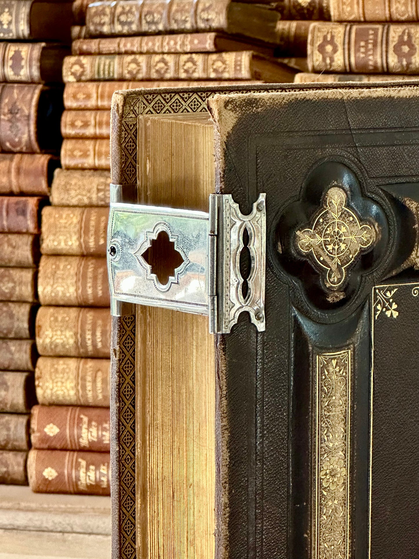 Huge Leather Holy Bible with Silver Latches (c. Mid 1800s)