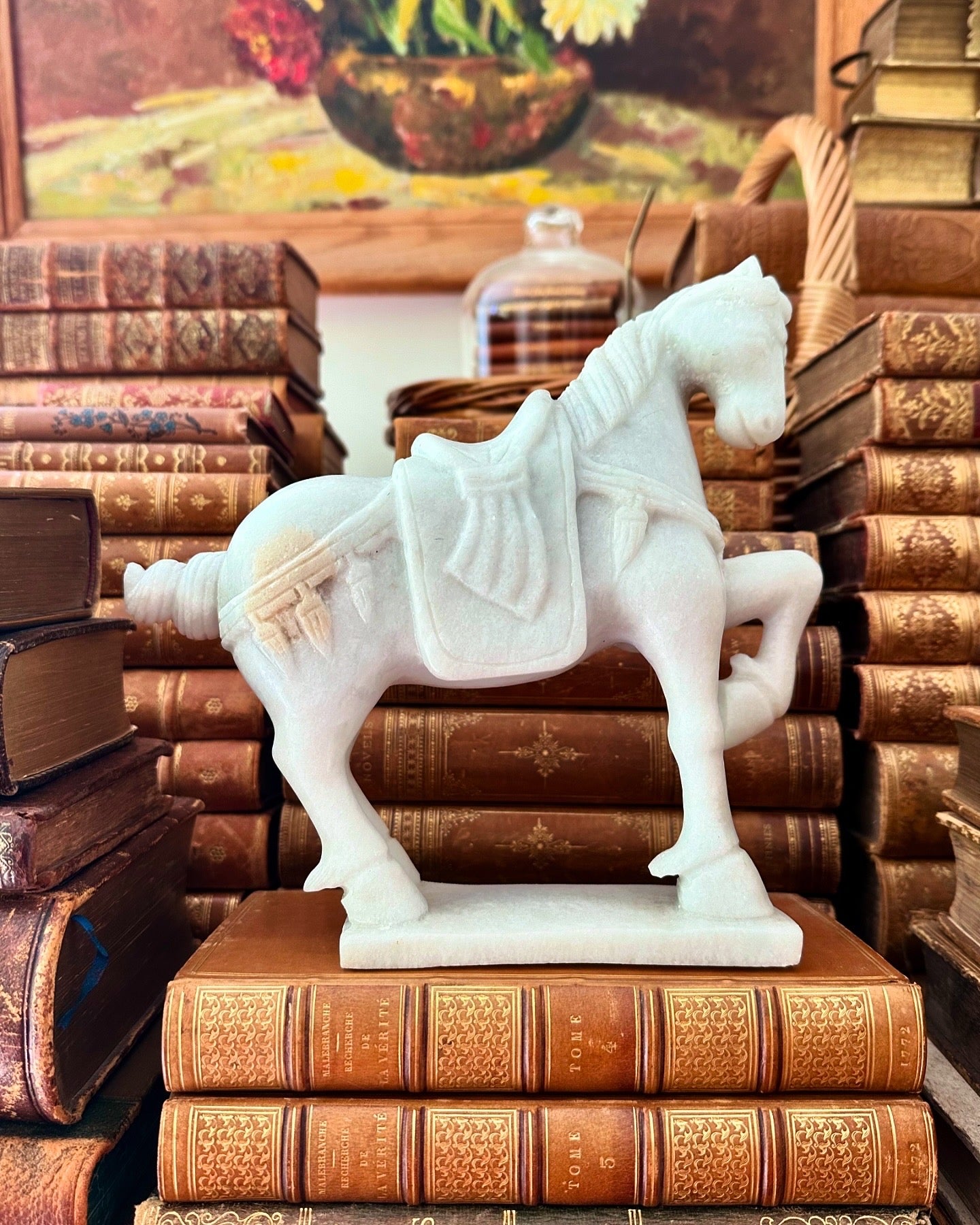 Solid White Marble War Horse