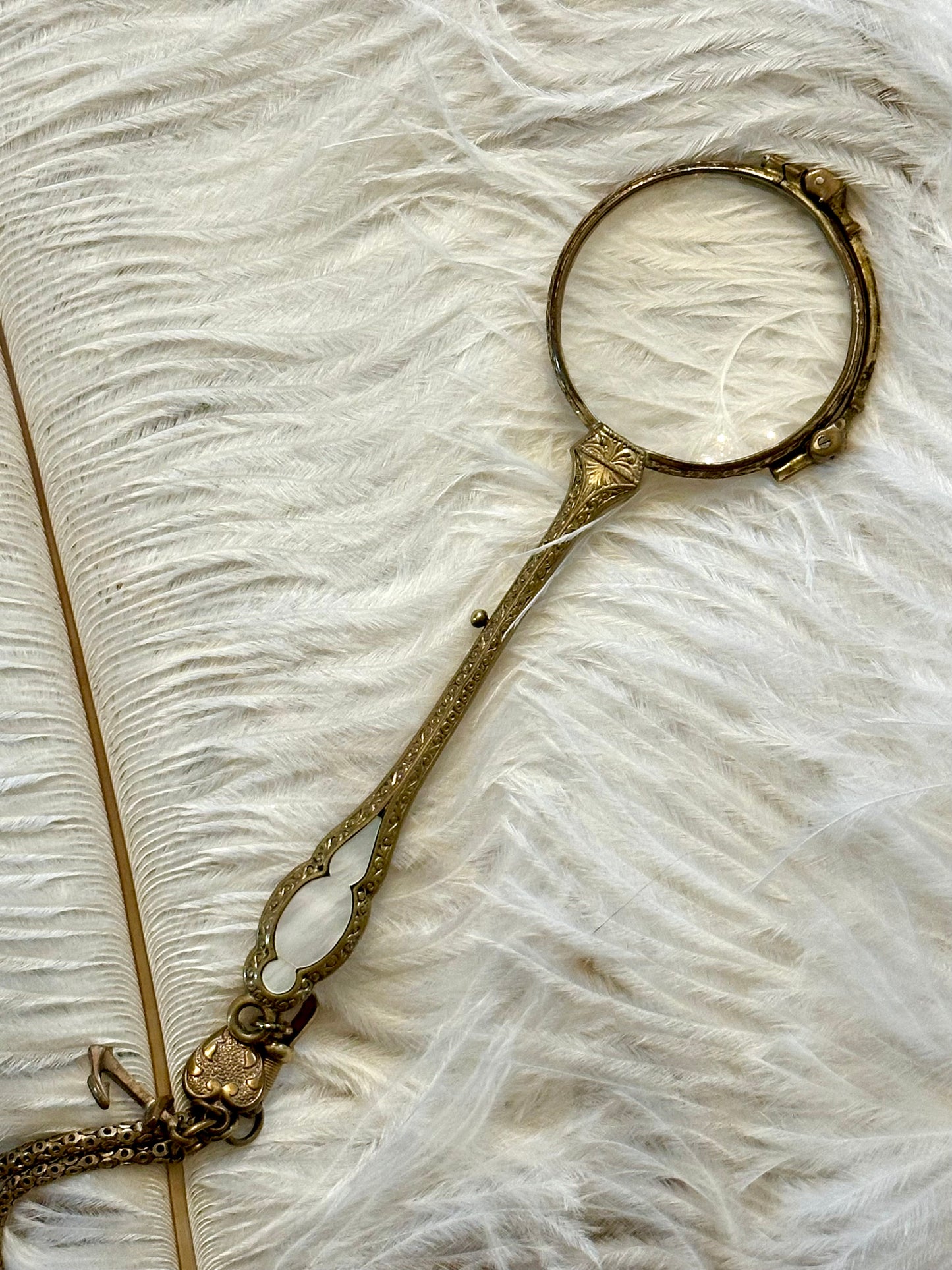 Antique French Lorgnette Glasses with Brass & MOP