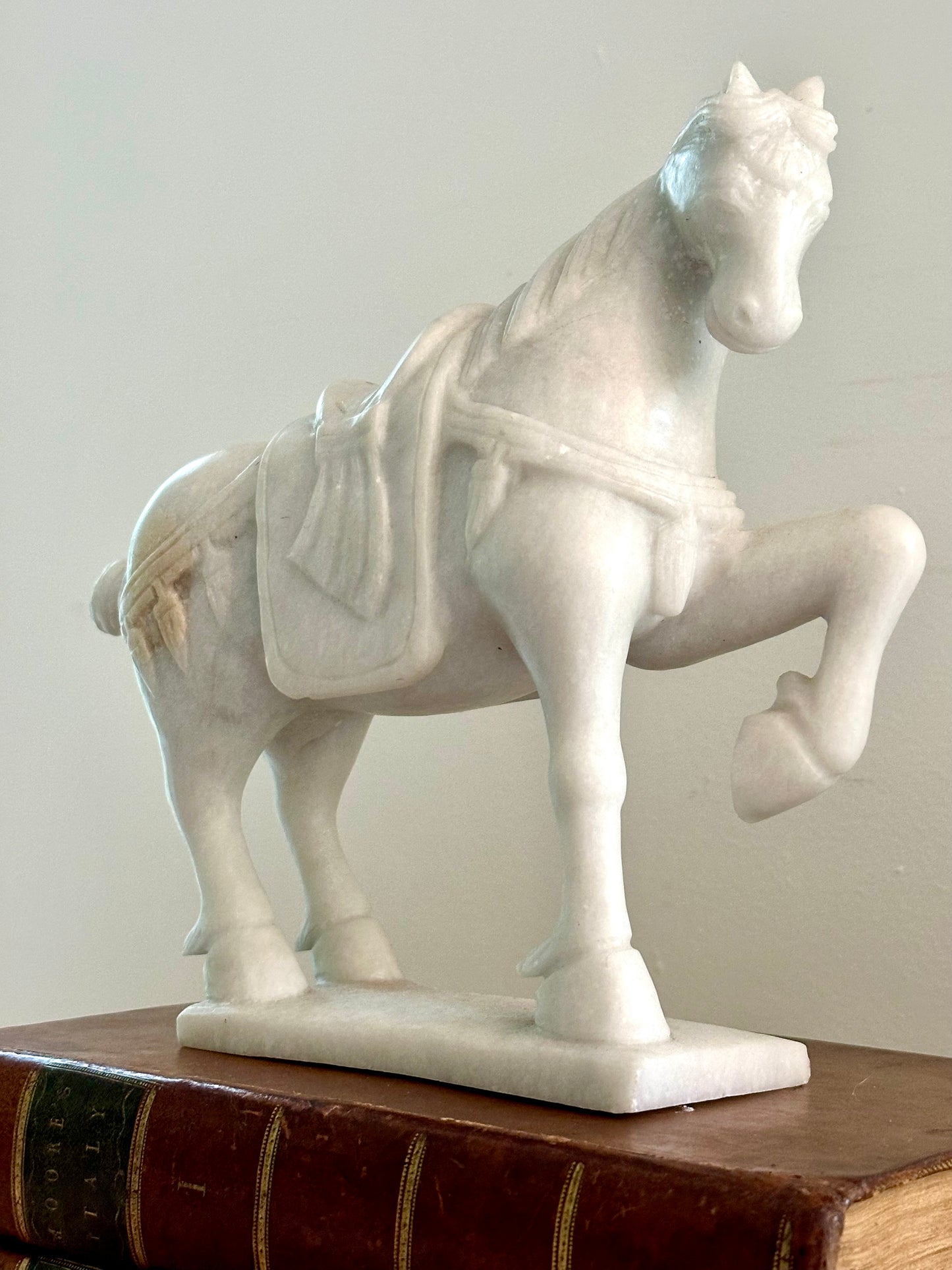 Solid White Marble War Horse