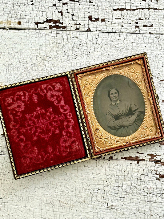 Antique Tintype of Woman in Leather Case